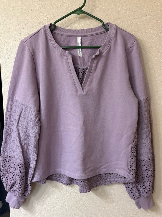 Anthropologie Tops - Anthropologie Lavender Eyelet-Sleeve Pullover